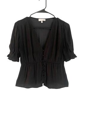 Ten Sixty Sherman Black Dot-Textured Peplum Blouse